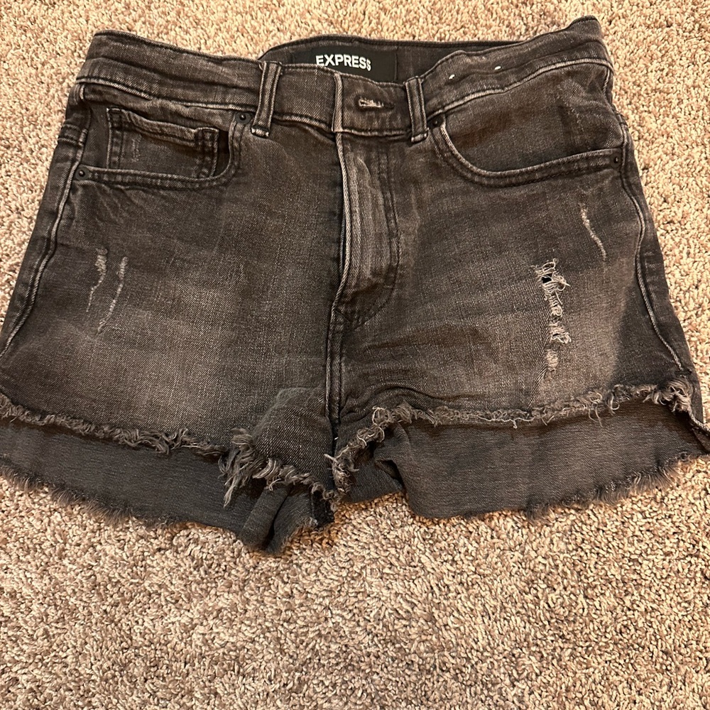 Express Women's Charcoal Distressed Jean Shorts Shortie High Rise